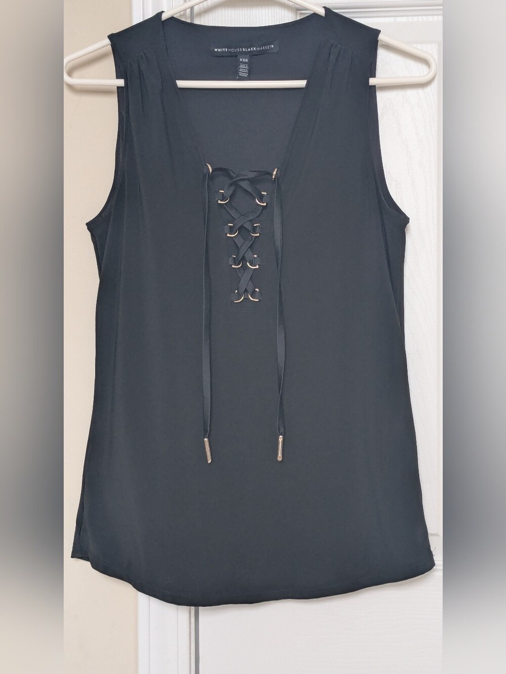 WHBM Sleeveless Black Front Tie Top Blouse XXS